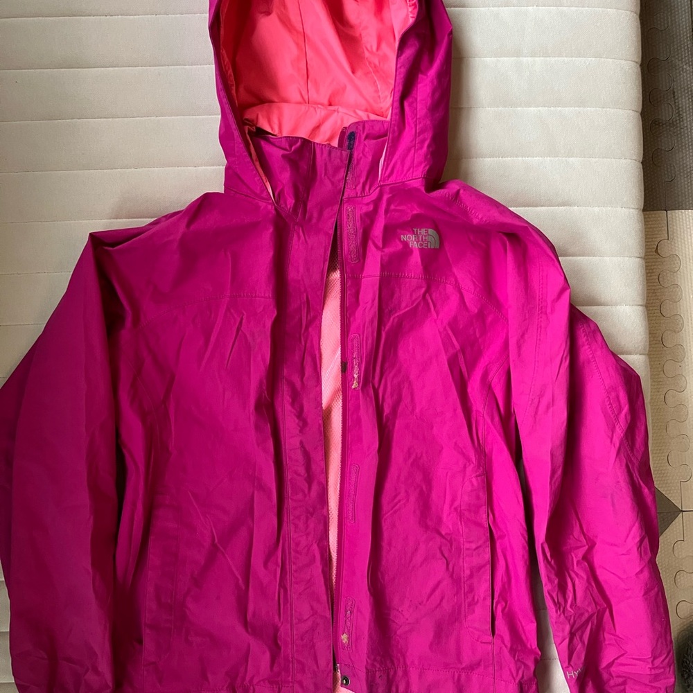 The North Face Pink Hooded rain Jacket kids size M (10/12)